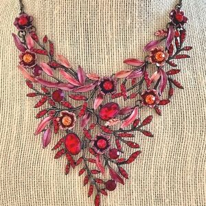 Elegant Floral Necklace with Red and Pink Accents